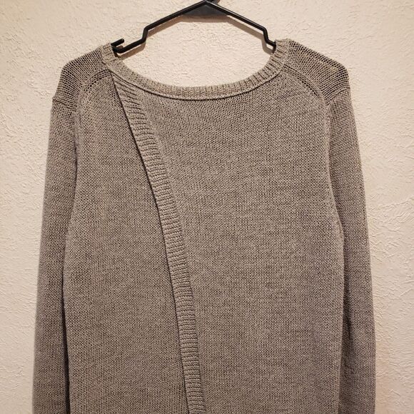 360 Sweater Women's Size Medium Taupe Tan Linen Blend Open Back Sweater Chunky - Picture 7 of 10